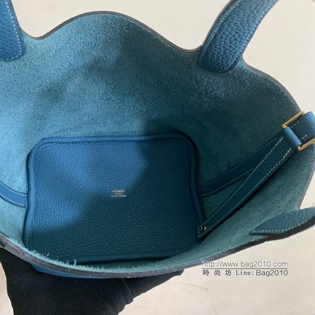 Hermes手提包 愛馬仕Picotin菜籃子女包 18cm TC皮 手工蜜蠟線縫製 牛仔藍  tdh2024